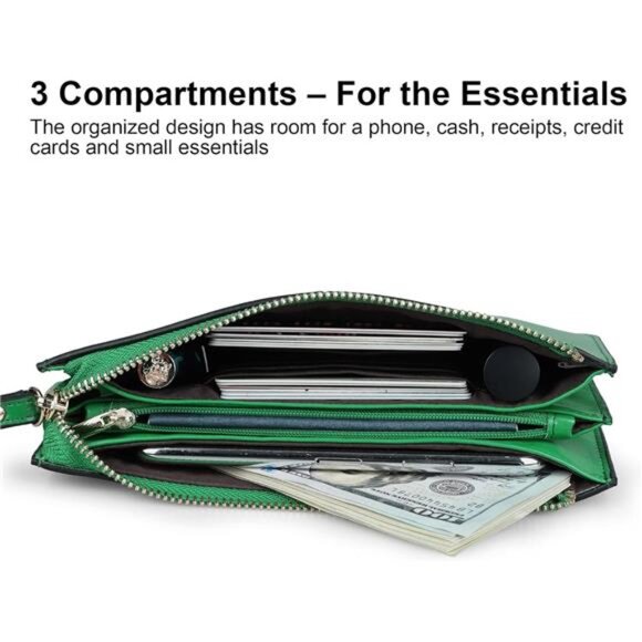 Leather Wristlet Clutch Ultra-Slim Ladies Travel Credit Card Holder Wallet - Picture 3 of 7